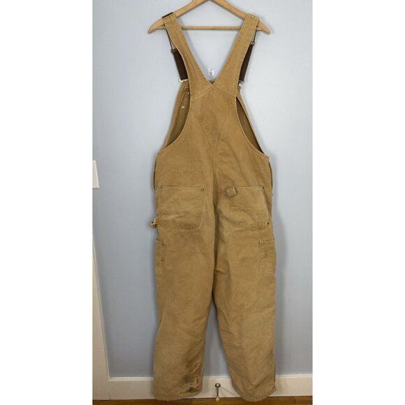 Carhartt Overalls Mens 38x29 Brown Quilted Lined Workwear Double Knee Distressed - Picture 2 of 14